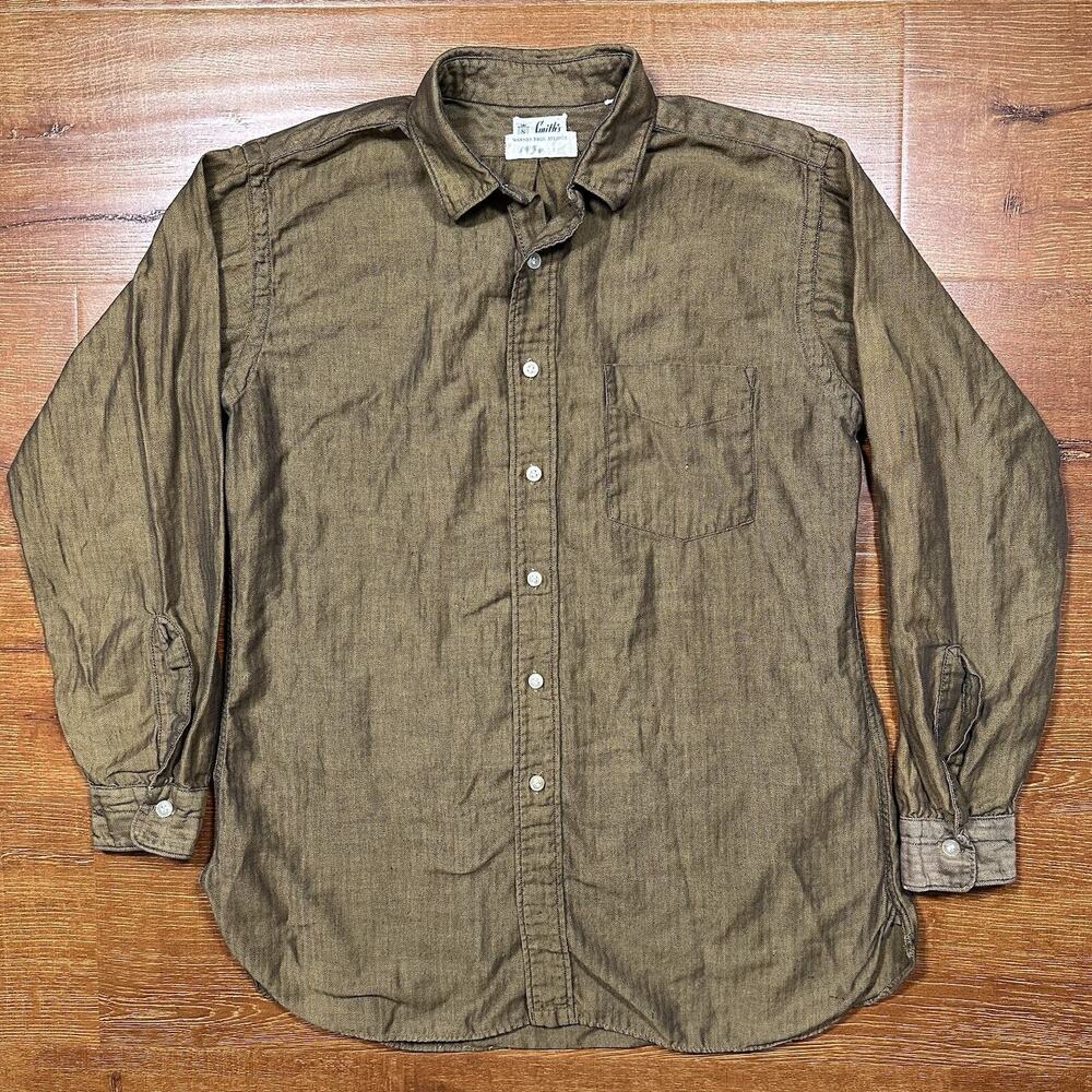 Vintage 1950s Smiths Button Up Shirt Mens M Brown Long Sleeve Warner Bros VTG